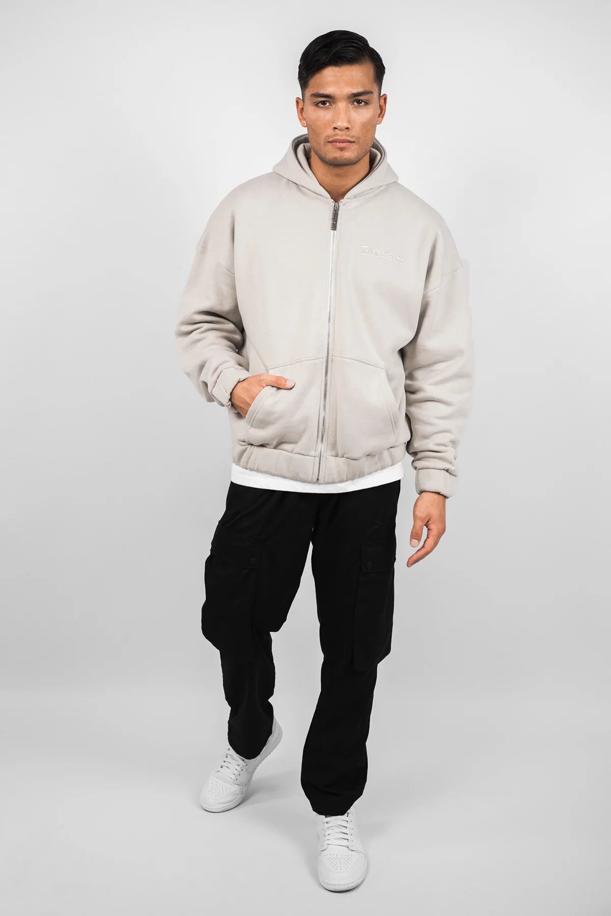 Dropsize Super Heavy Oversize Blank Zip Hoodie Moon Beam