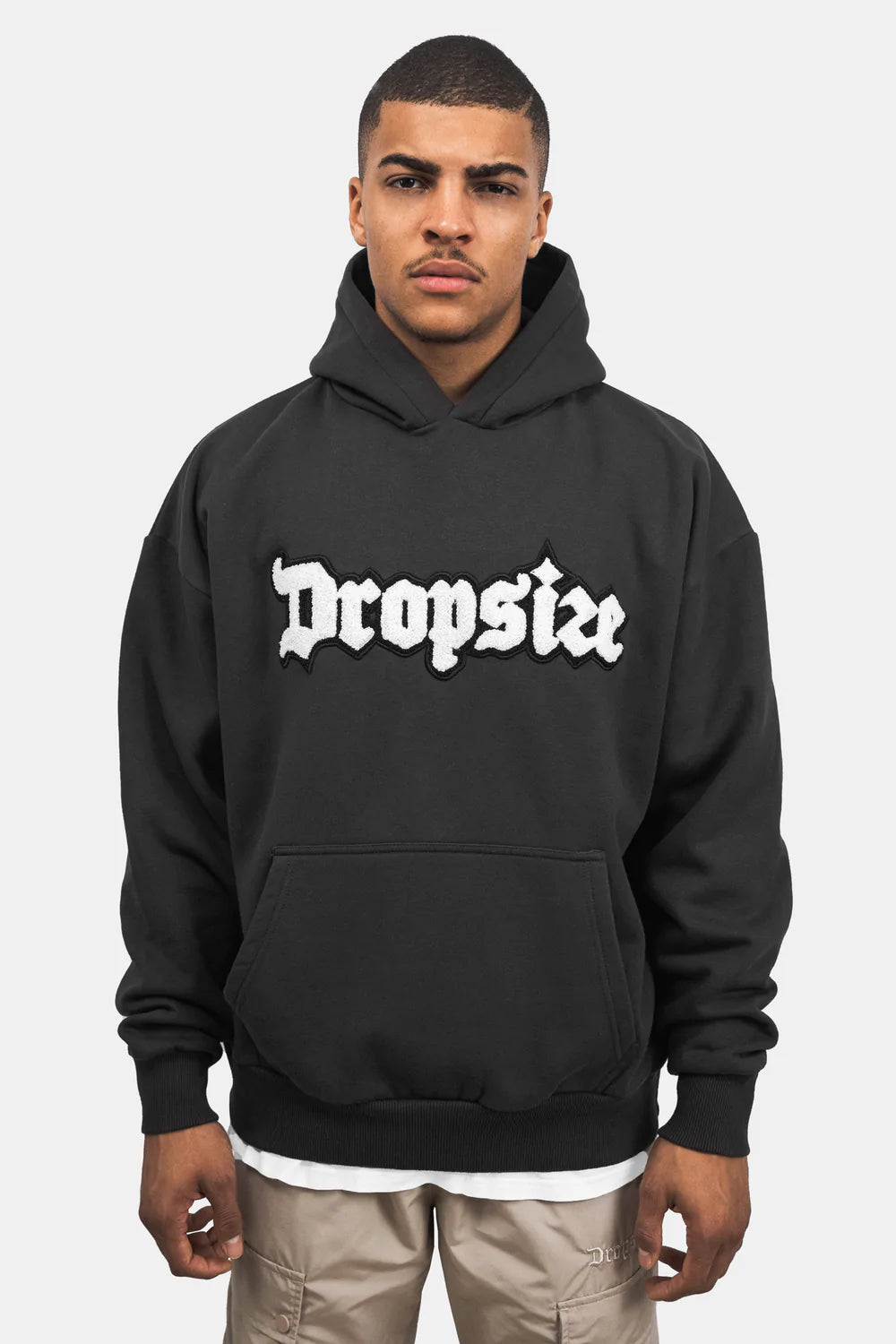 Dropsize Heavy Oversize Frottee Embo Hoodie Washed Black