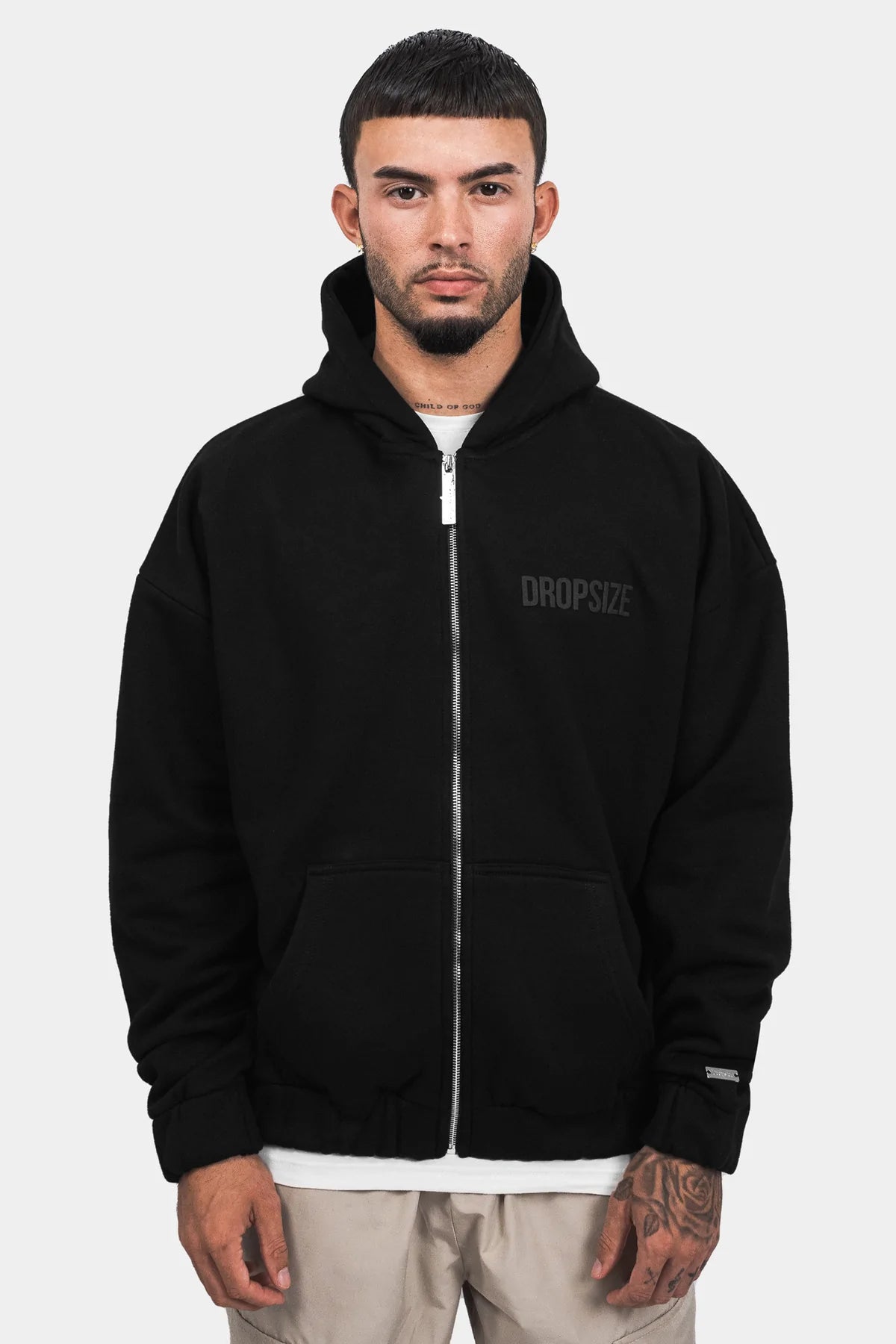 Dropsize Super Heavy Oversize HD Print Zip Hoodie Black