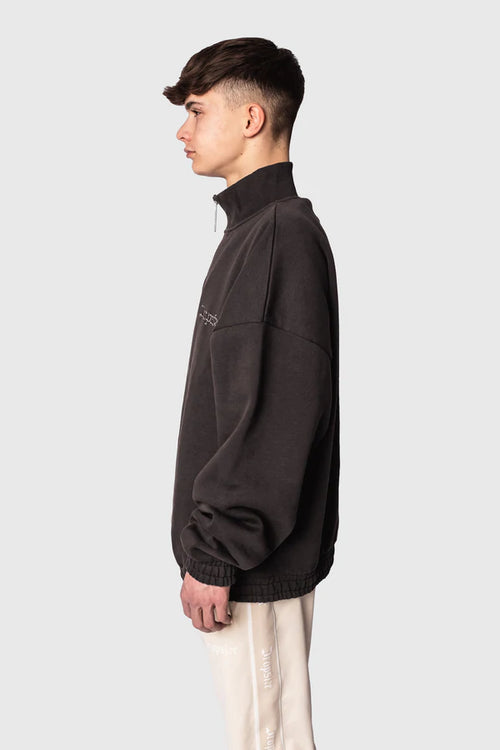 Dropsize Heavy Oversize Half Zip Hoodie Washed Black