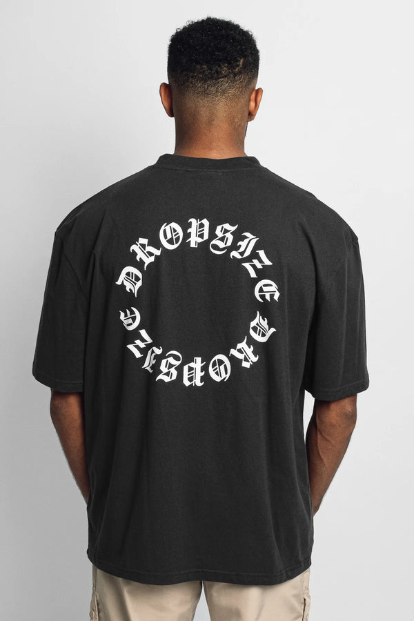 Dropsize Heavy Oversize Circle T-Shirt Washed Black