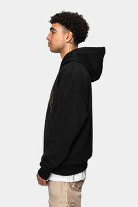 Dropsize Heavy Oversize Golden Logo Design Hoodie Black