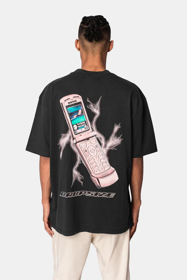 Heavy Oversize Mobile Phone T-Shirt Washed Black