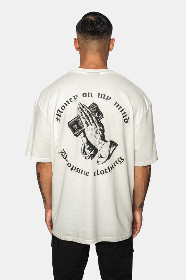 Dropsize Heavy Oversize ''Money On My Mind'' T-Shirt Cream White