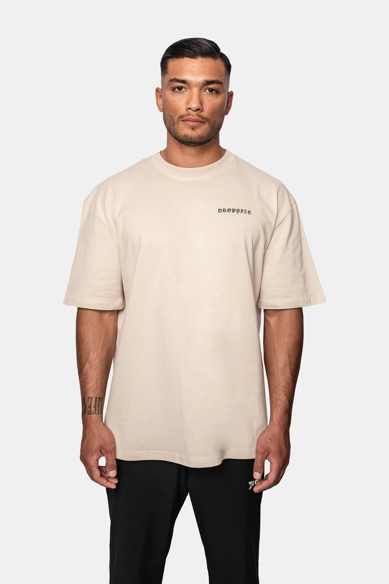 Dropsize Heavy Oversize Circle Design T-Shirt Coconut Milk