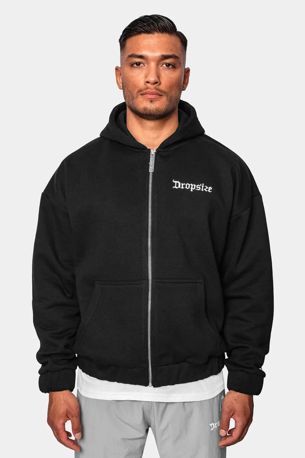 Dropsize Super Heavy Oversize Blank Zip Hoodie Black