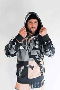 Carlo Colucci Allover Print Hoodie Black Grey Rose