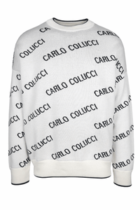 Carlo Colucci Strick All Over Logo Pullover White