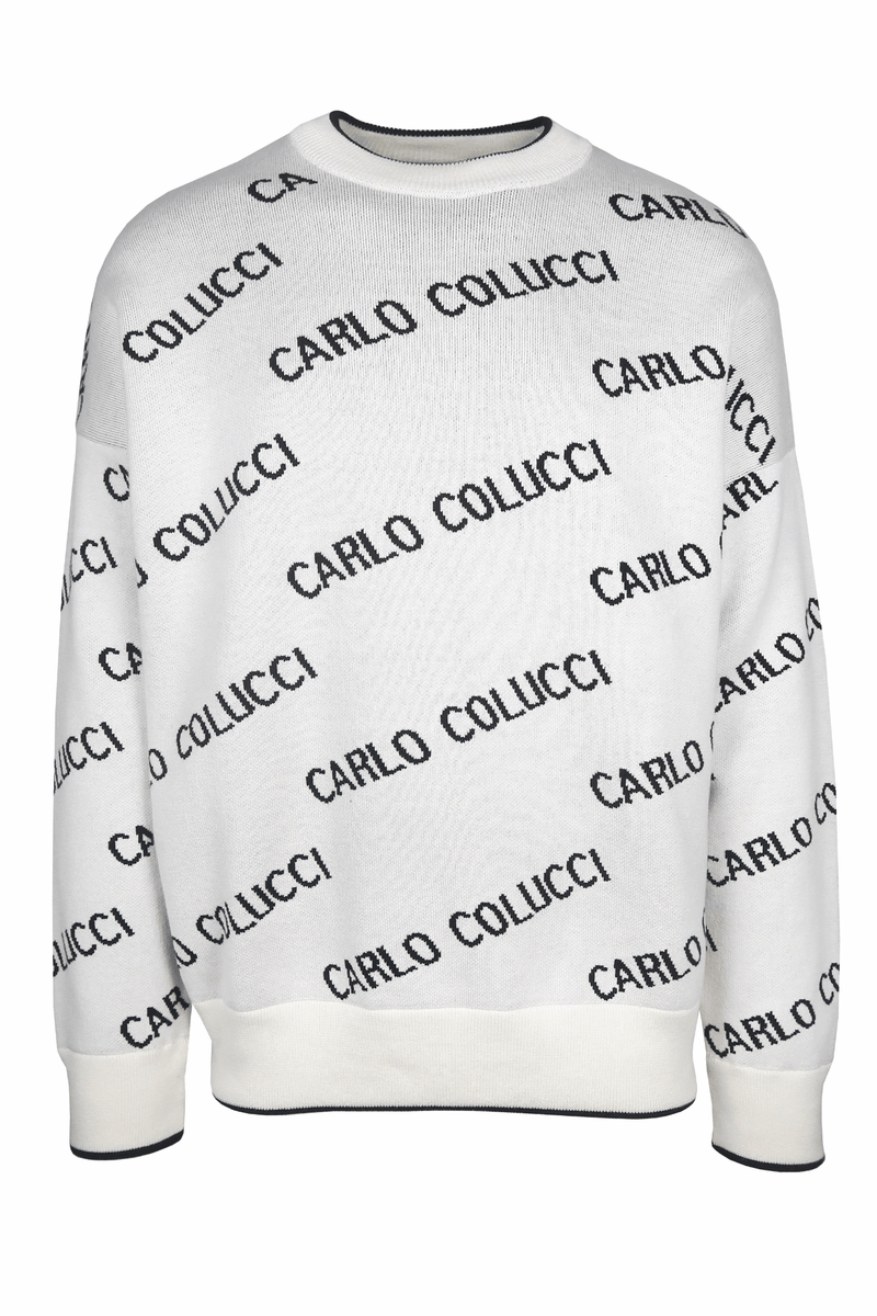 Carlo Colucci Strick All Over Logo Pullover White