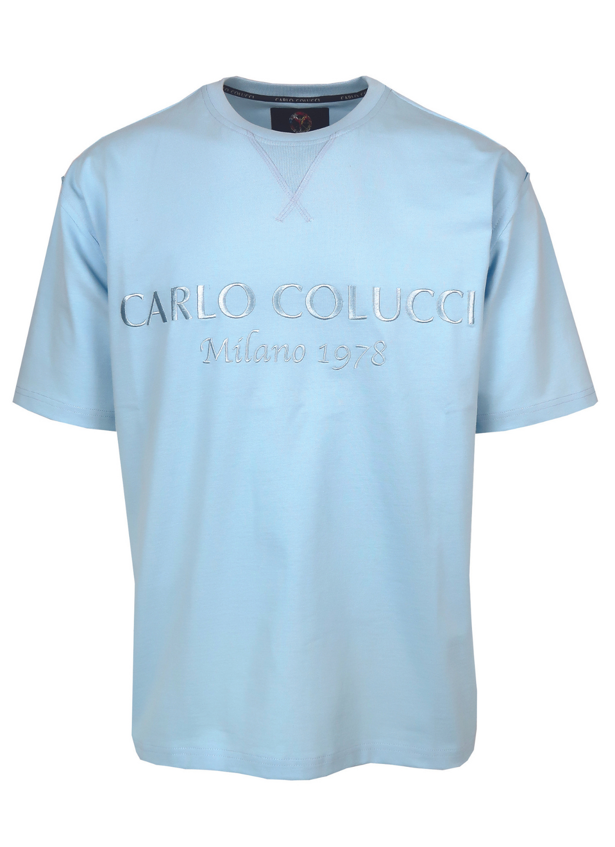 Carlo Colucci Oversized-Shirt Basic Logo Unicolor Babyblue