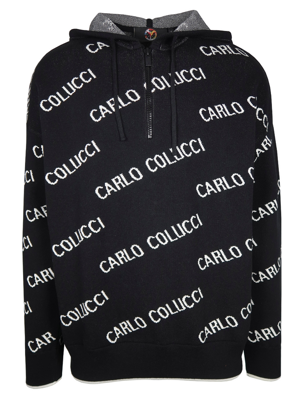 Carlo Colucci All Over Logo Knitted Hoody Black