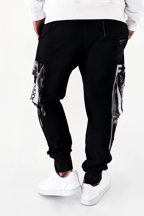 Carlo Colucci Cargo Sweatpants mit Strickdruck Black White