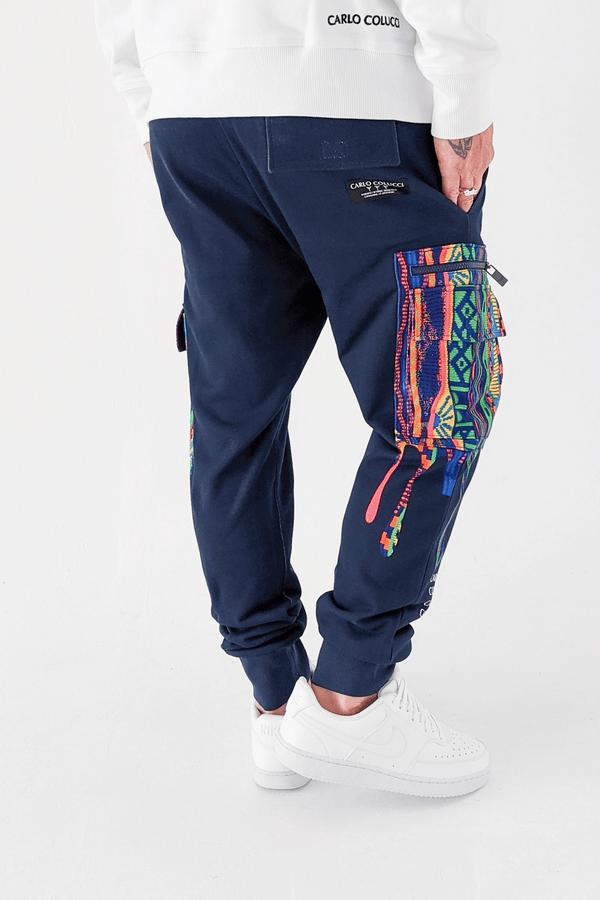 Carlo Colucci Cargo Sweatpants mit Strickdruck Blue Multicolor