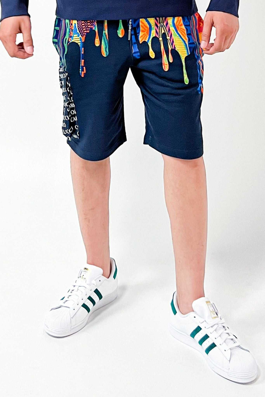 Carlo Colucci Cargo Sweatshorts Bermuda mit Strickdruck Blue Multicolor