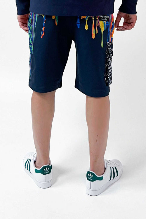 Carlo Colucci Cargo Sweatshorts Bermuda mit Strickdruck Blue Multicolor