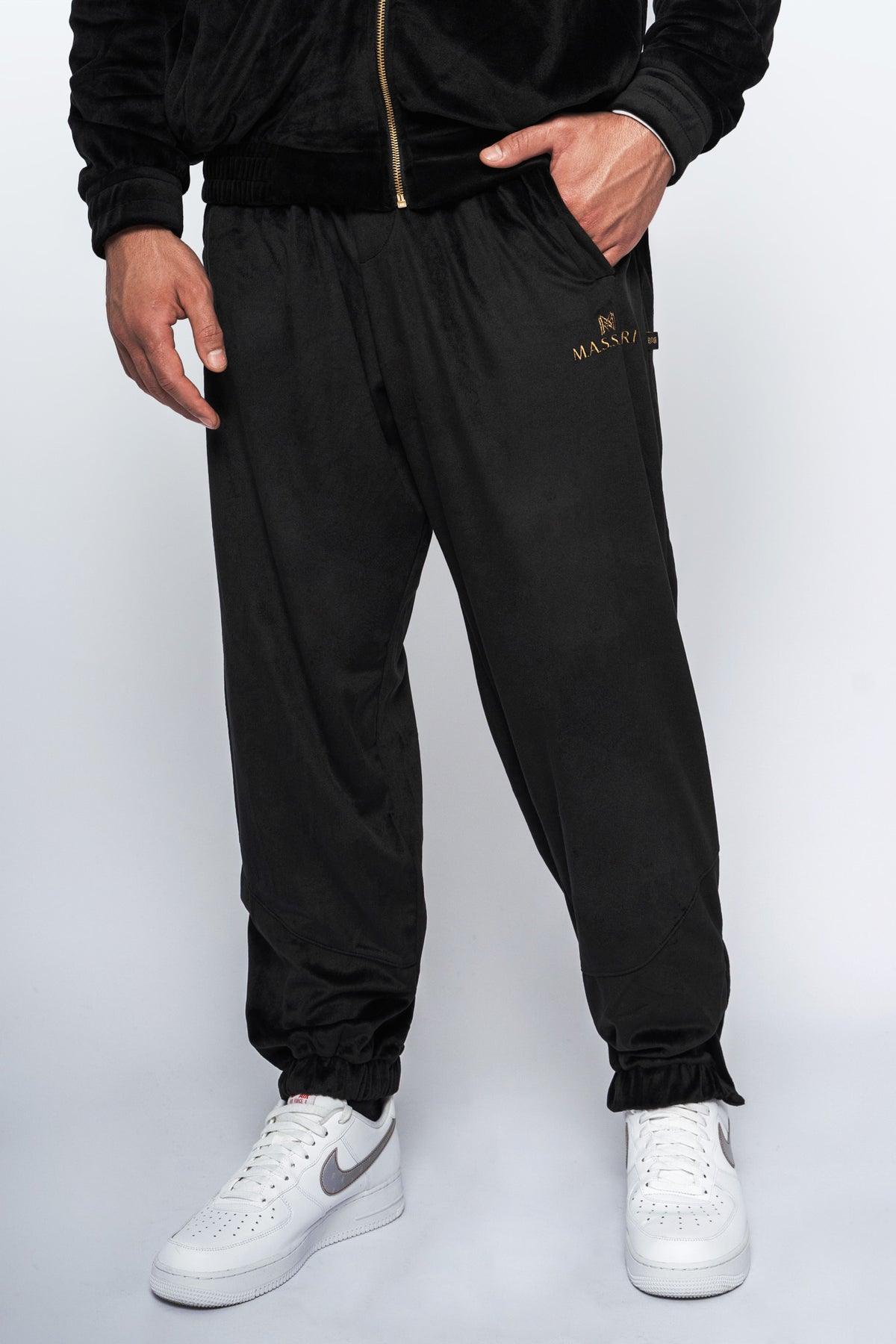 Massari G's Velour Suit Pants Black Gold