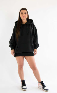 Soulside Ladies Basic Oversized Bat Wings Hooded Dress Washed Black