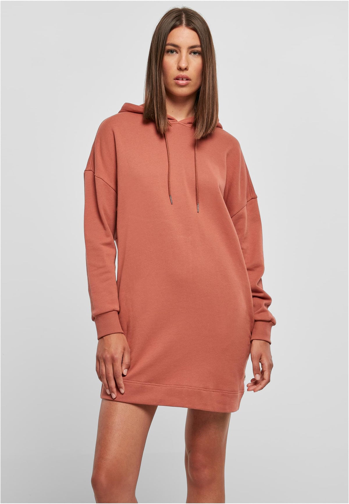 Urban Classics Ladies Organic Oversized Terry Hoody Dress Terracotta