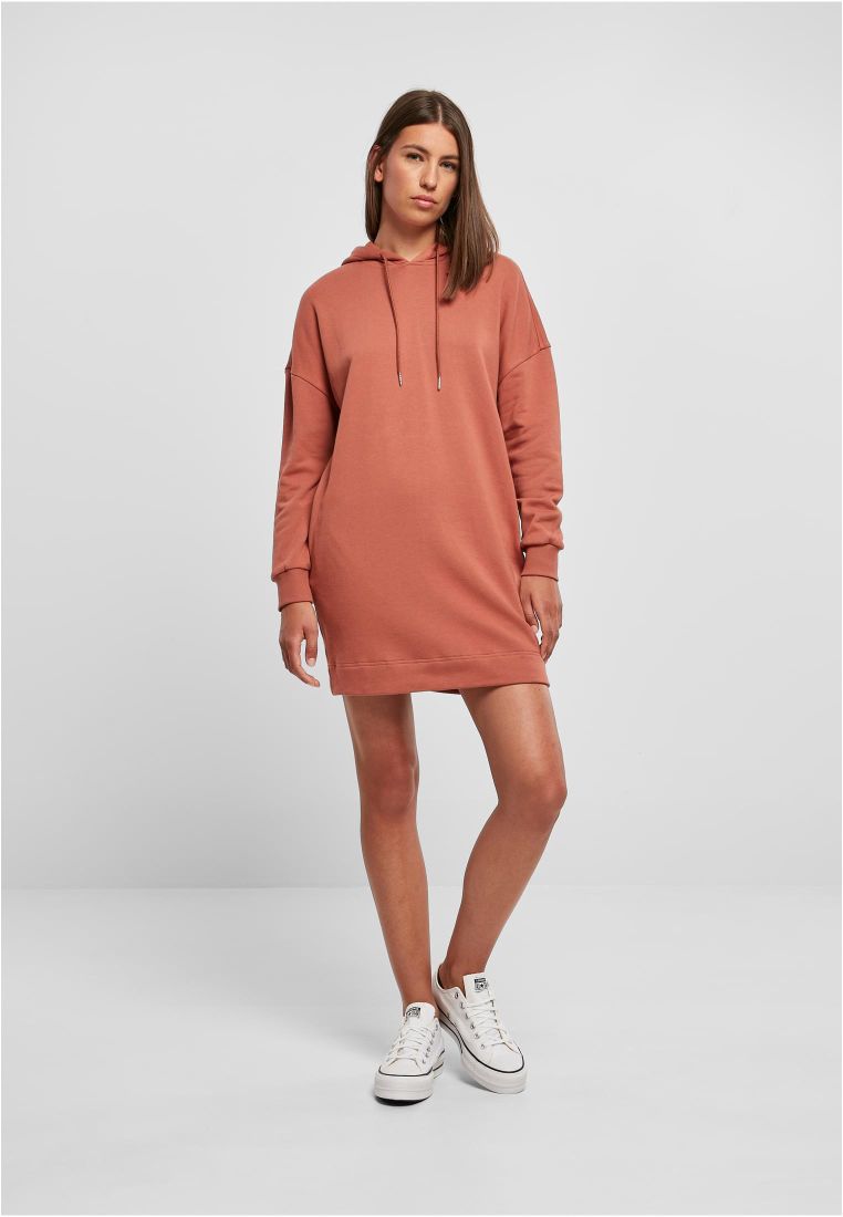 Urban Classics Ladies Organic Oversized Terry Hoody Dress Terracotta