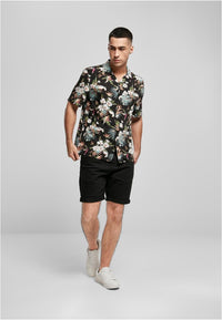 Urban Classics Viscose A OP Resort T-Shirt Black Tropical