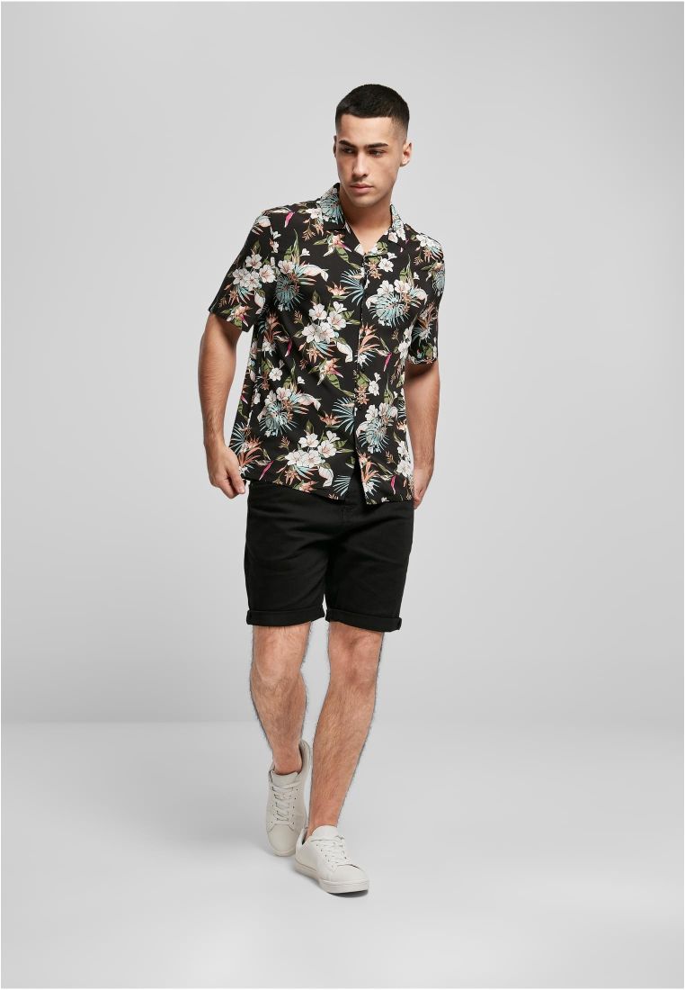 Urban Classics Viscose A OP Resort T-Shirt Black Tropical