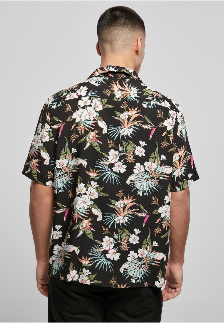 Urban Classics Viscose A OP Resort T-Shirt Black Tropical