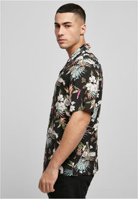 Urban Classics Viscose A OP Resort T-Shirt Black Tropical