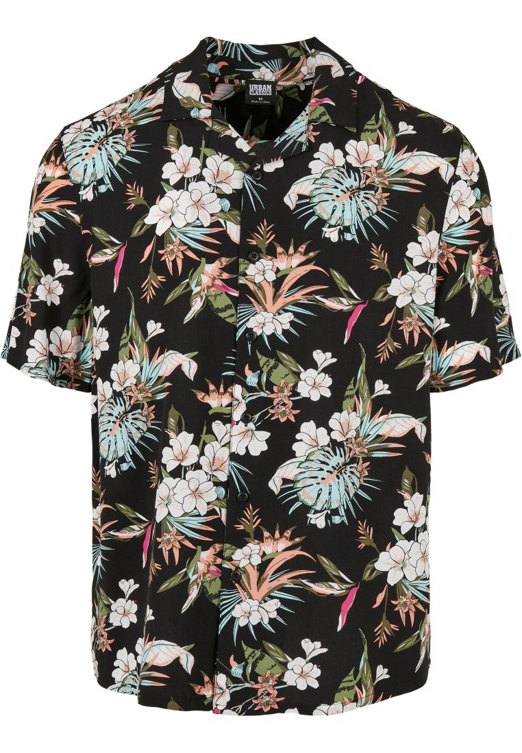 Urban Classics Viscose A OP Resort T-Shirt Black Tropical