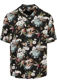 Urban Classics Viscose A OP Resort T-Shirt Black Tropical