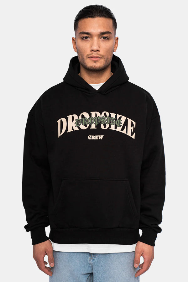 Dropsize Heavy Oversize Hoodie "Print on Print" Black