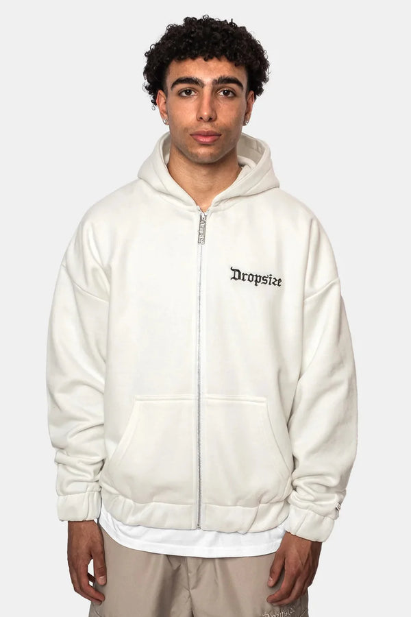 Dropsize Super Heavy Oversize Blank Zip Hoodie Washed White