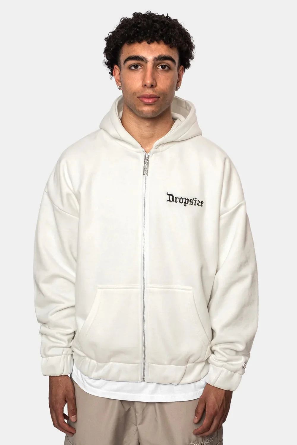 Dropsize Super Heavy Oversize Blank Zip Hoodie Washed White
