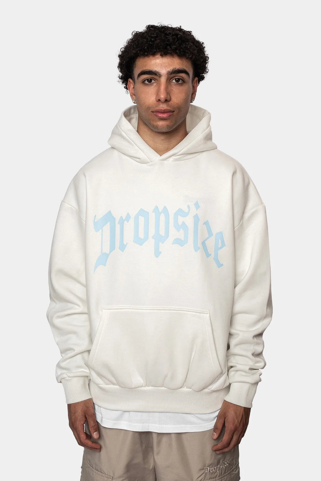 Dropsize Heavy Oversize Logo Design Hoodie Washed White