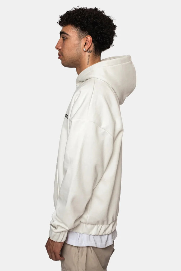 Dropsize Super Heavy Oversize Blank Zip Hoodie Washed White