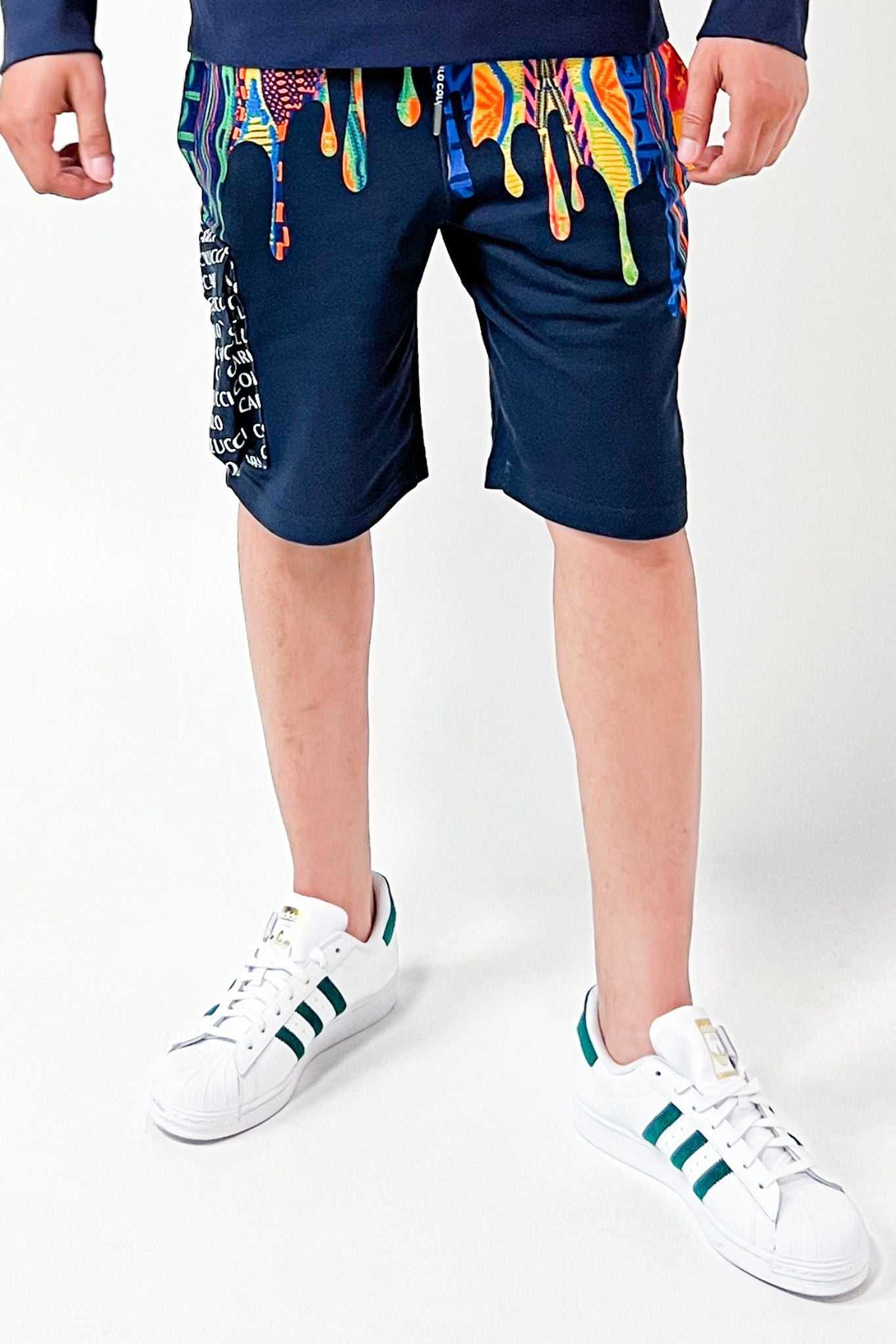 Carlo Colucci Cargo Sweatshorts Bermuda mit Strickdruck Blue Multicolor