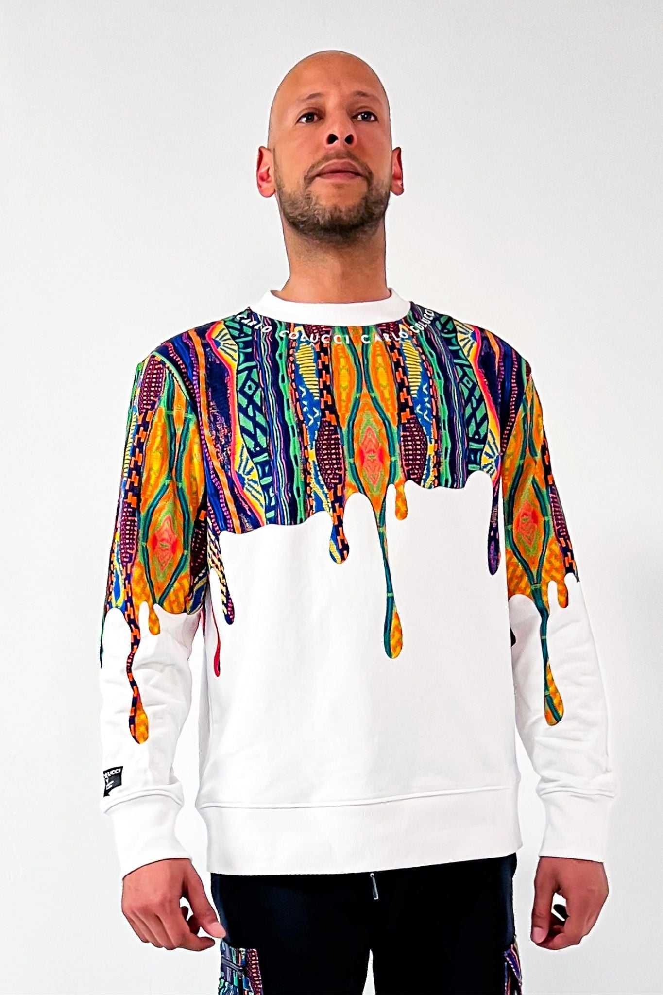 Carlo Colucci Sweatshirt mit Strickdruck White Multicolor