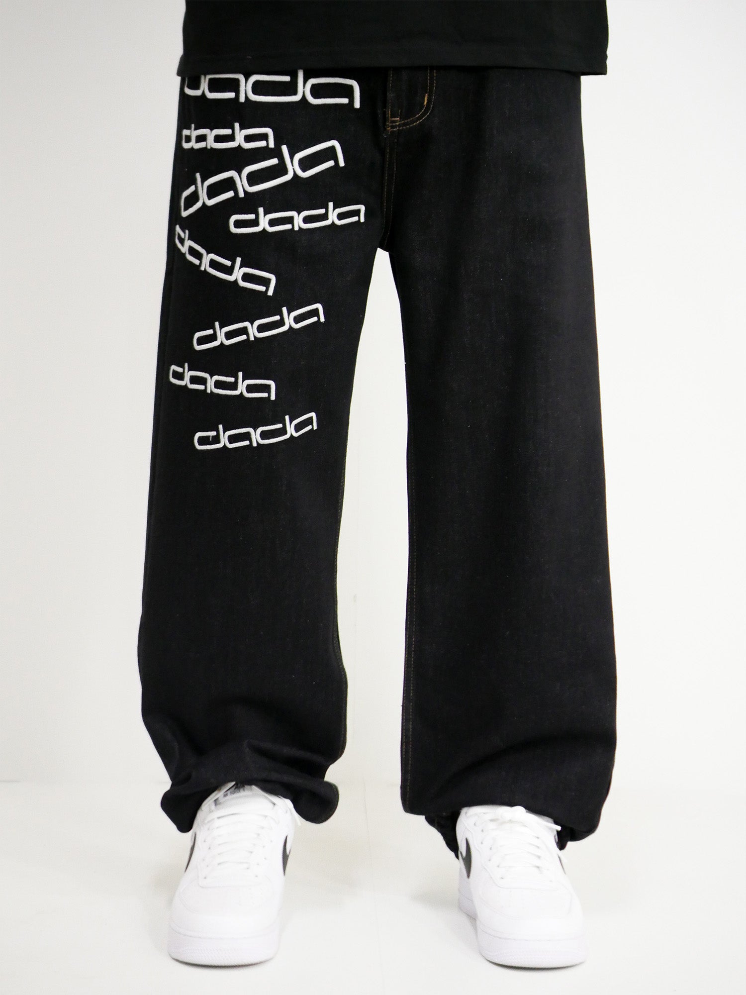 Dada Supreme Big Letters Embroidery Baggy Jeans Black Dada Supreme Big Letters Embroidery Baggy Jeans Black