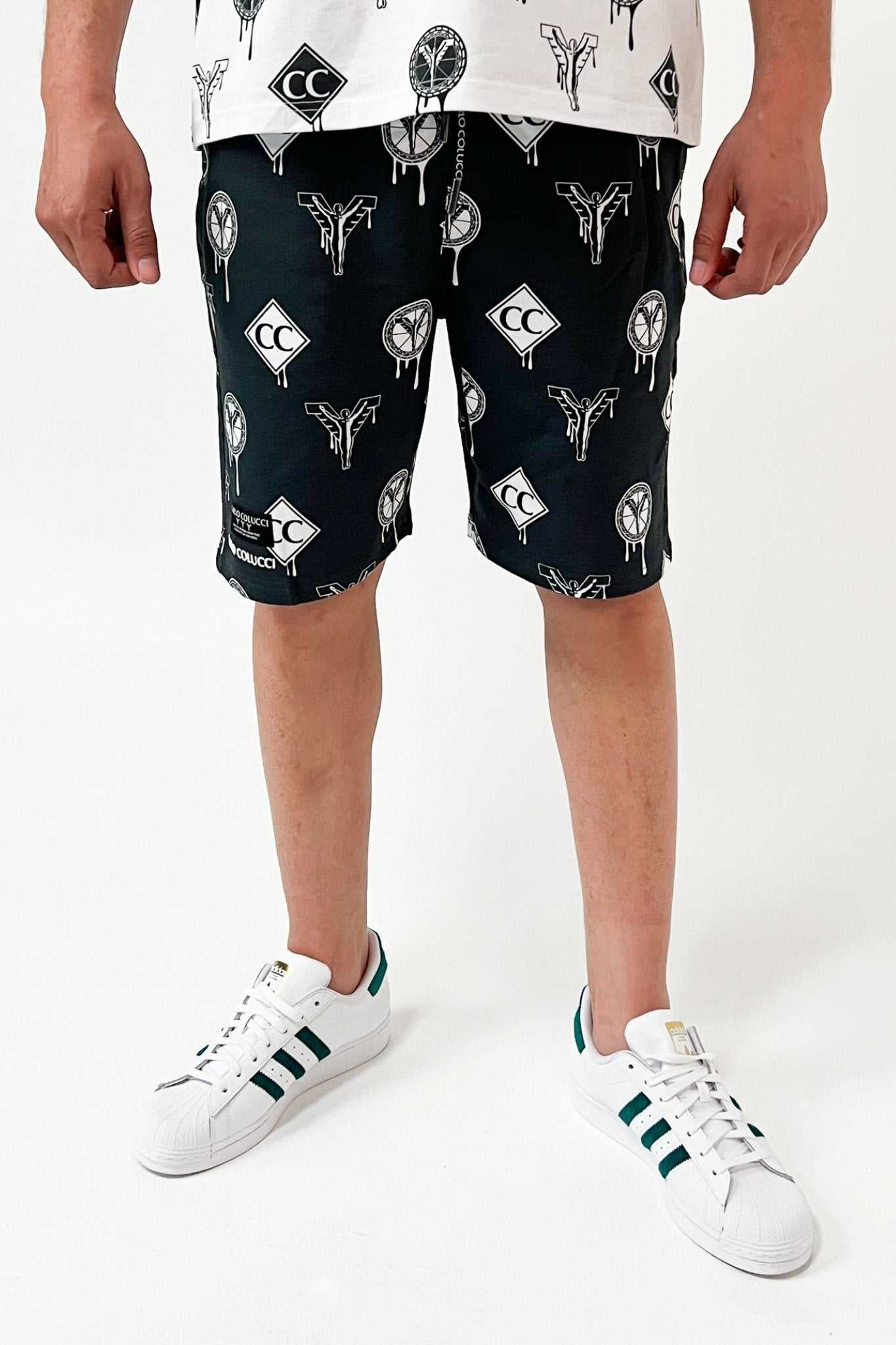 Carlo Colucci Sweatshorts Bermuda mit Diversen Markenlogos Black White