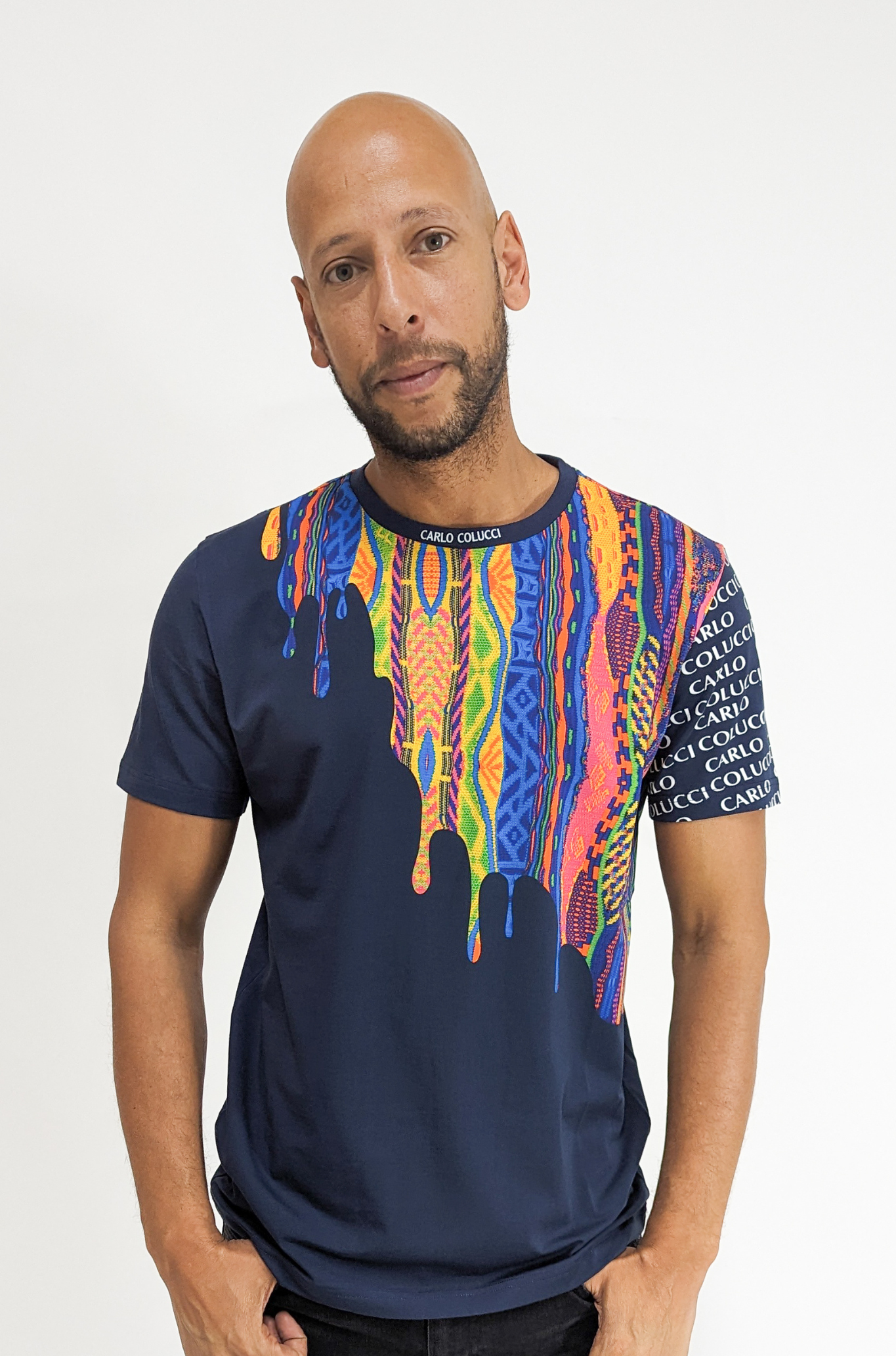 Carlo Colucci T-Shirt mit Strickdruck Multicolor