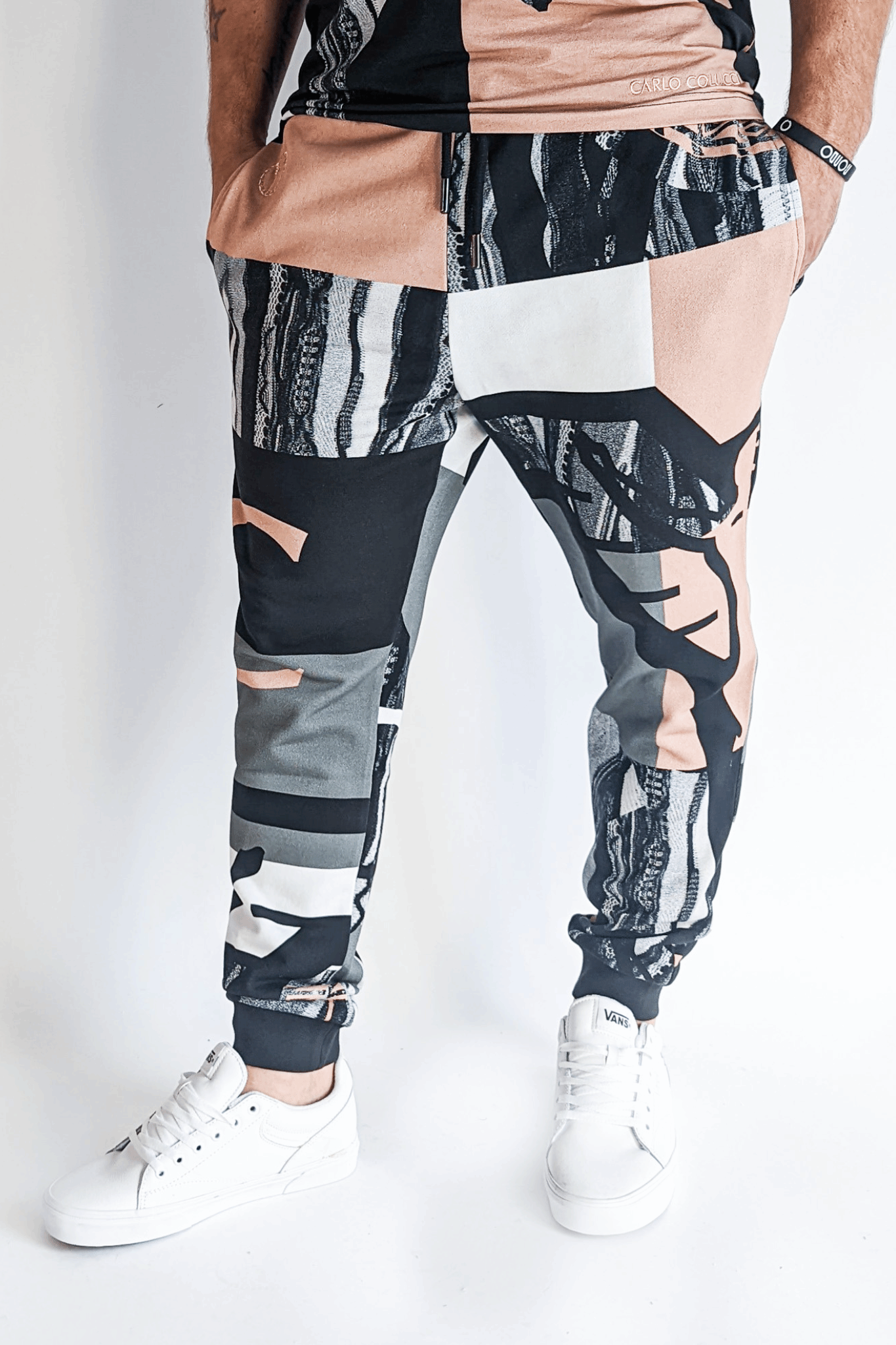 Carlo Colucci Allover Print Sweatpants Black Grey Rose Carlo Colucci Allover Print Sweatpants Black Grey Rose