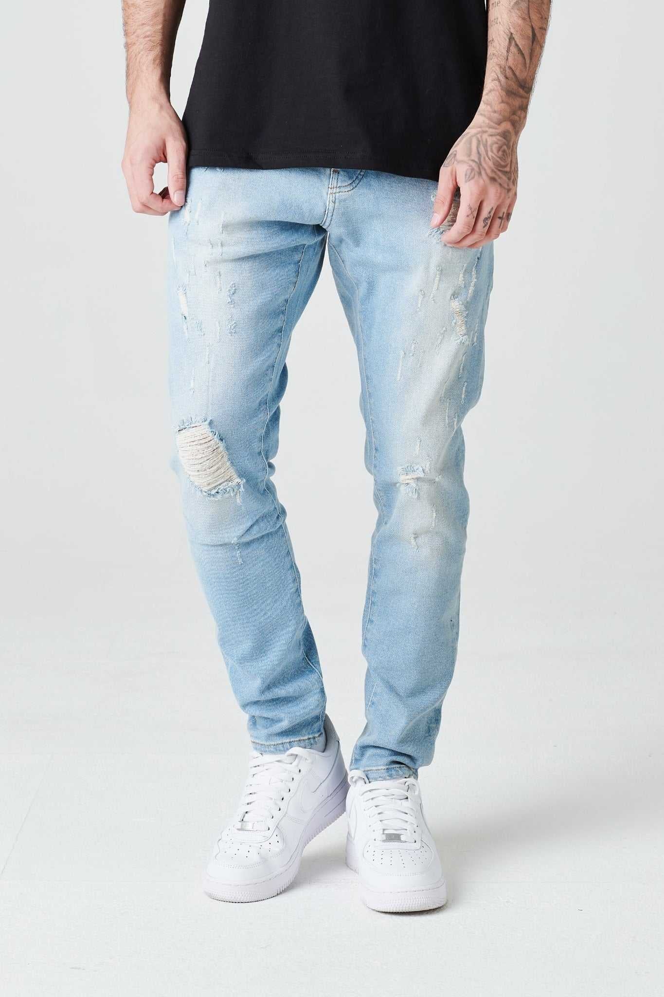2Y Destroyed Cropped Skinny Denim Jeans Light Blue