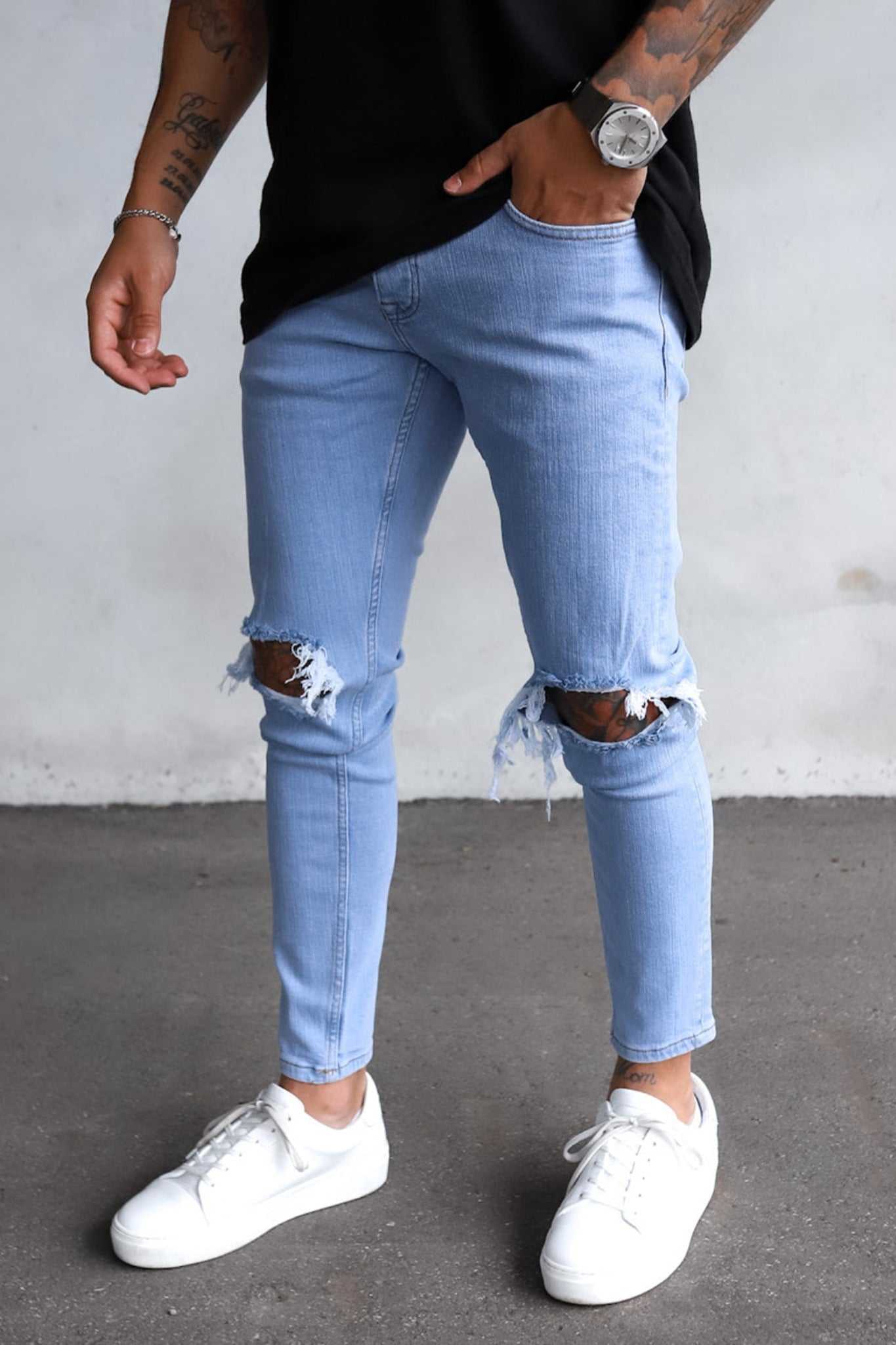 2Y Destroyed Skinny Denim Jeans Blue