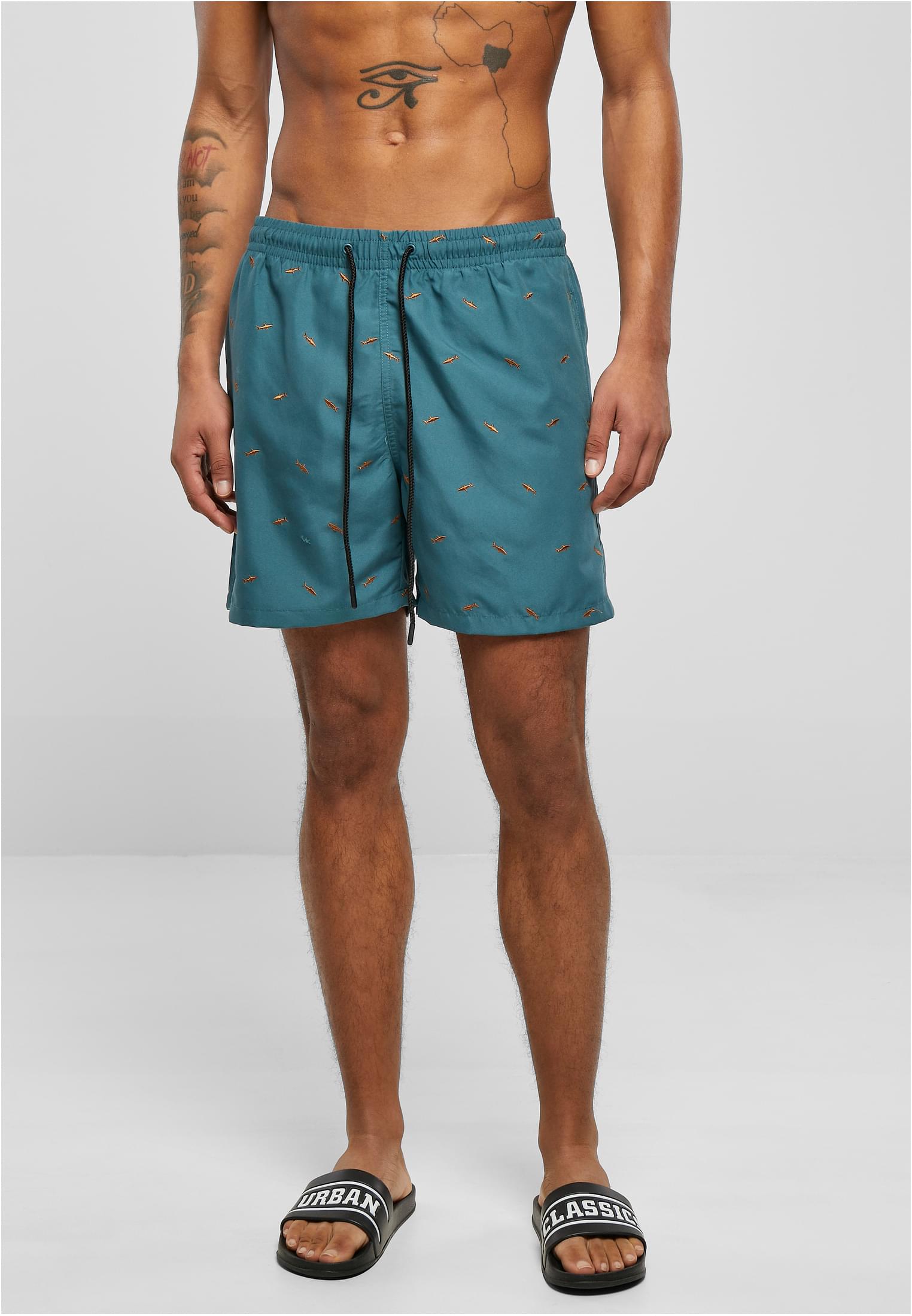 Urban Classics Embroidery Swimshorts Shark Tea Toffee