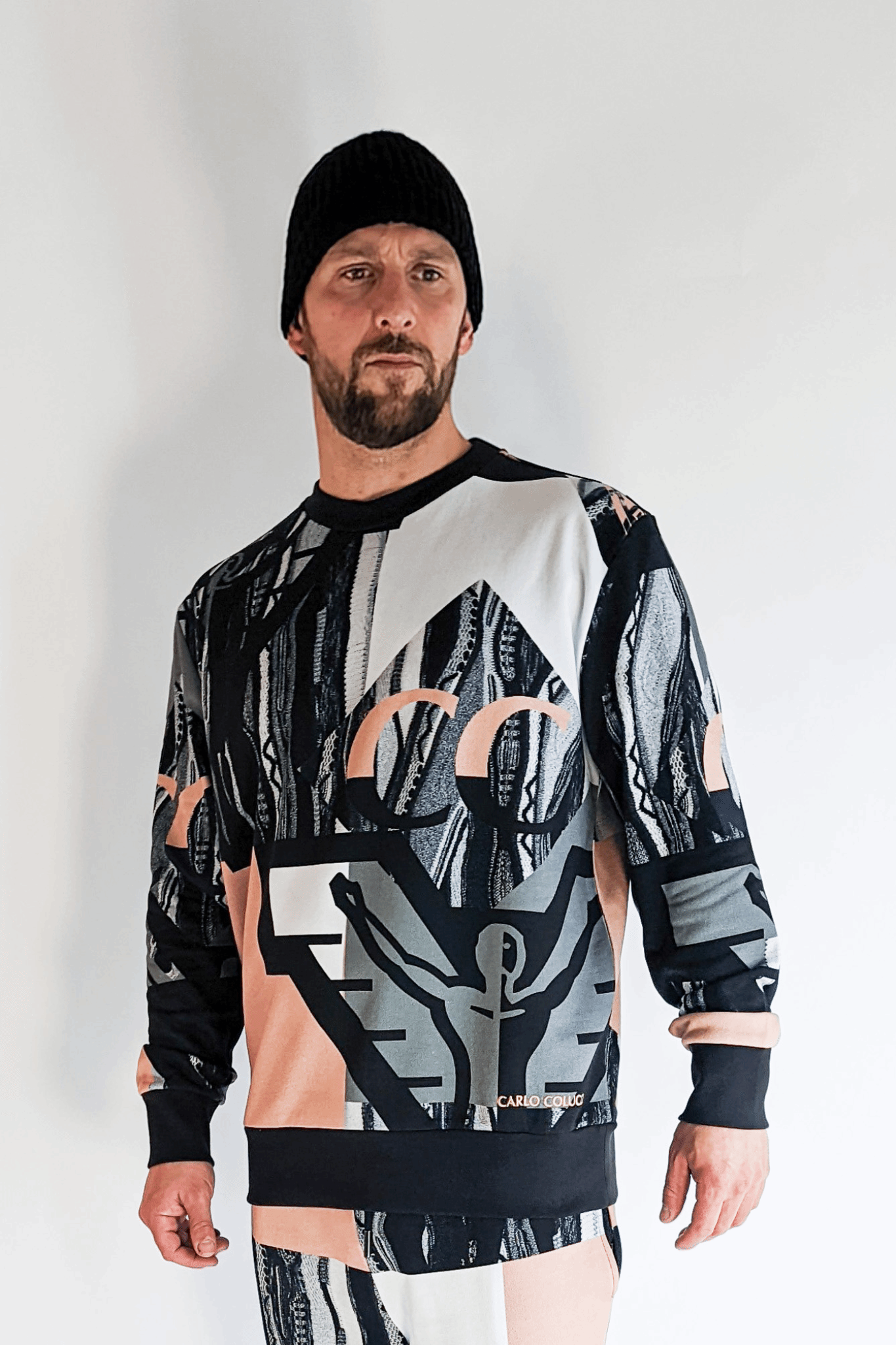 Carlo Colucci Sweatshirt Print Black Grey Rose Carlo Colucci Sweatshirt Print Black Grey Rose