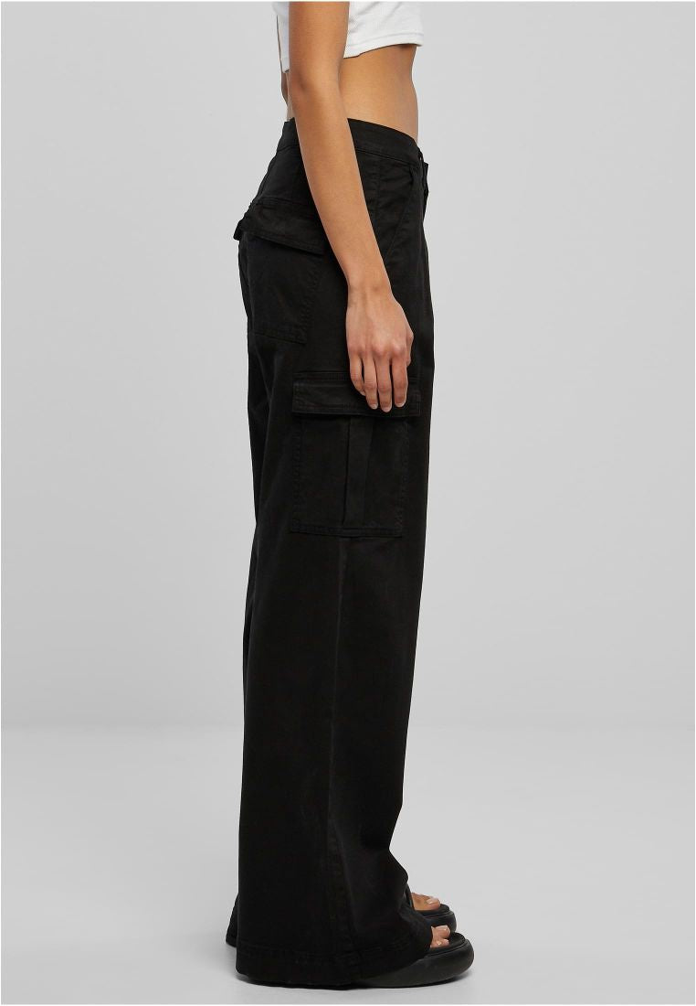 Pantalon Cargo Femme Taille Haute Urban Classics En Sergé Beige - Poches Cargo, élastique Avec Cordon, Coupe Décontractée