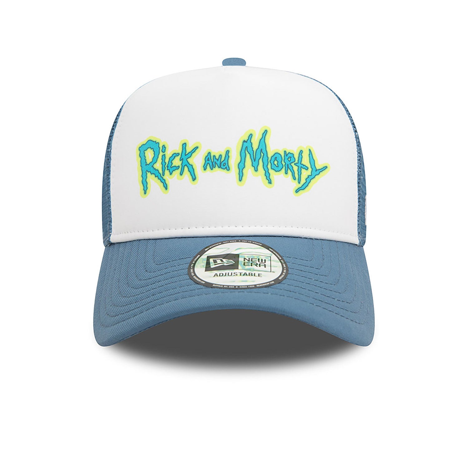 New Era Rick And Morty Wordmark A-Frame Trucker Cap Blue