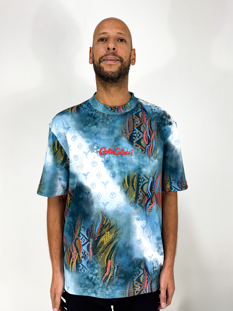 Carlo Colucci Sprayed Knit T-Shirt Blue Carlo Colucci Sprayed Knit T-Shirt Blue